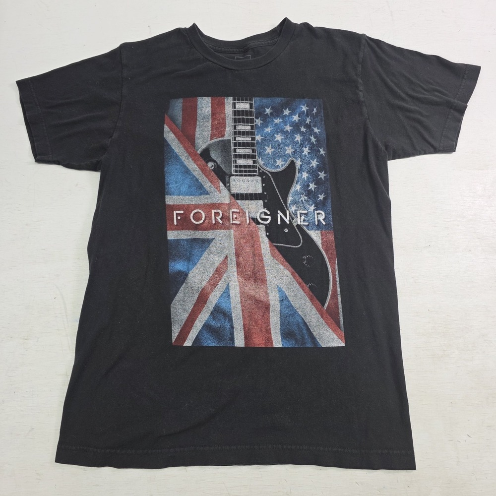 Foreigner Men's‎ M T-Shirt British American Guitar UK USA Flag Rock Band Concert